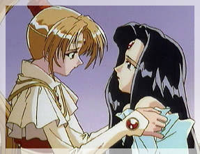 Sierra pleading Alcyone to tell the whereabouts of Debonair (Anime)