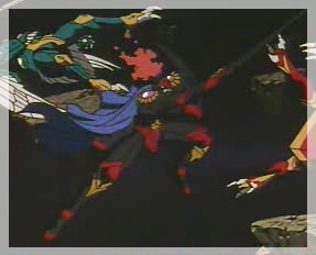 Zagato's Mashin knocking Rayearth and Windam away (Anime)